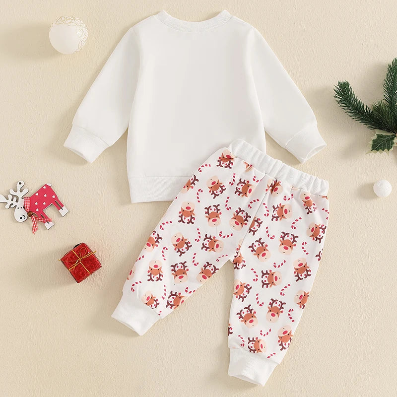 Toddler Boys Christmas Outfits Deer Print Long Sleeve Sweatshirts and Long Pants 2Pcs Clothes Set
