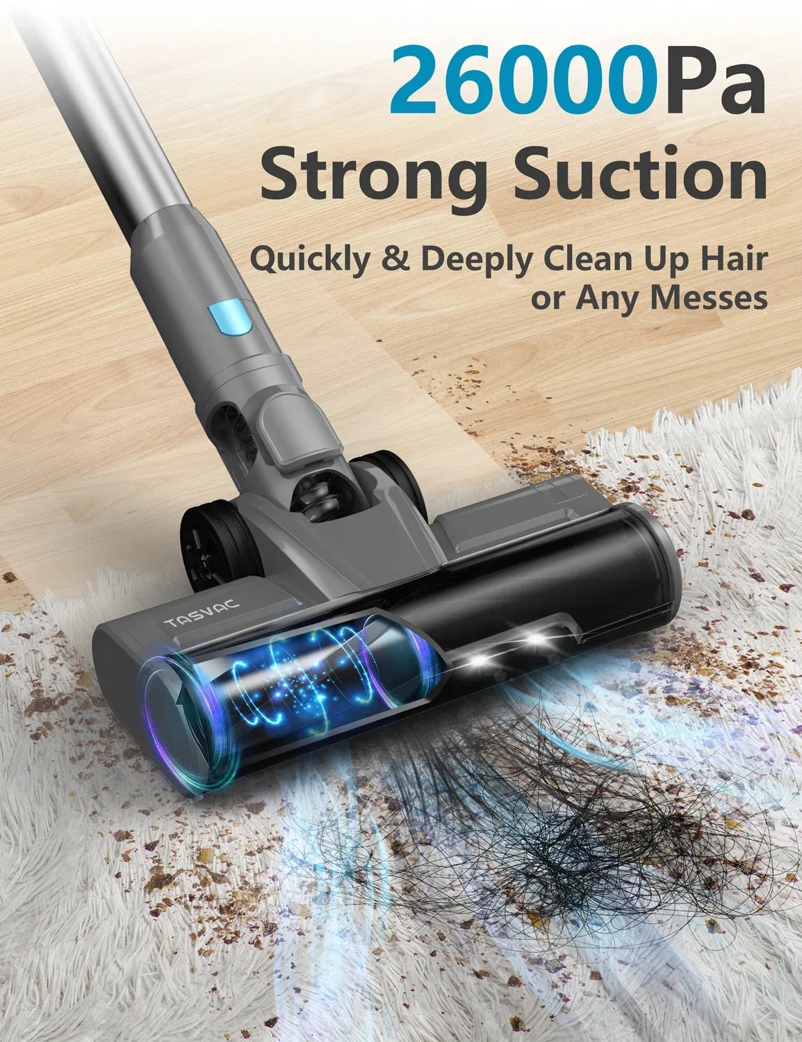 TASVAC I7 26Kpa Corded Vacuum Cleaner 600W Powerful Suction Motor 4 in 1 Stick Handheld Vaccum for Home Pet Hair Carpet Cleaning