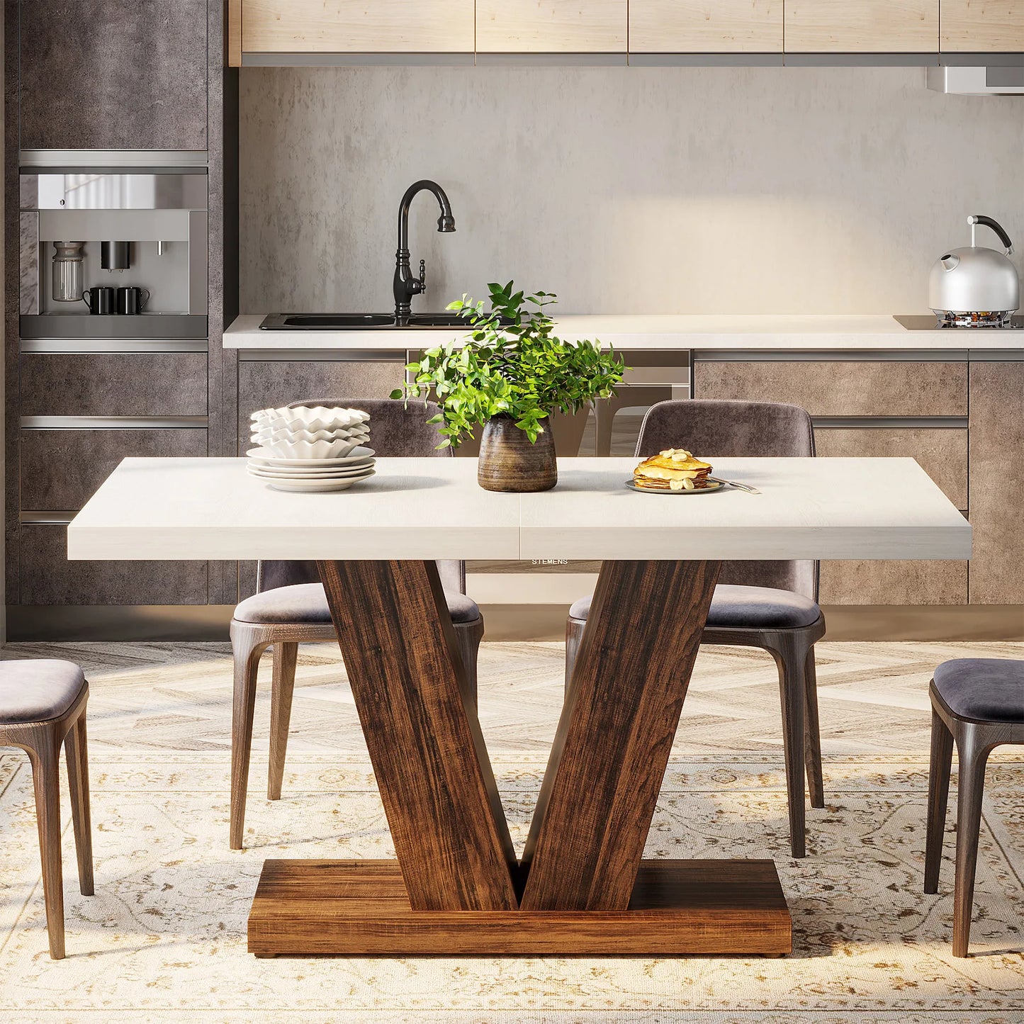 Tribesigns 47-Inch Dining Table for 4, White Kitchen Dinner Table with Heavy Duty Pedestal, Farmhouse Wooden Eating Table