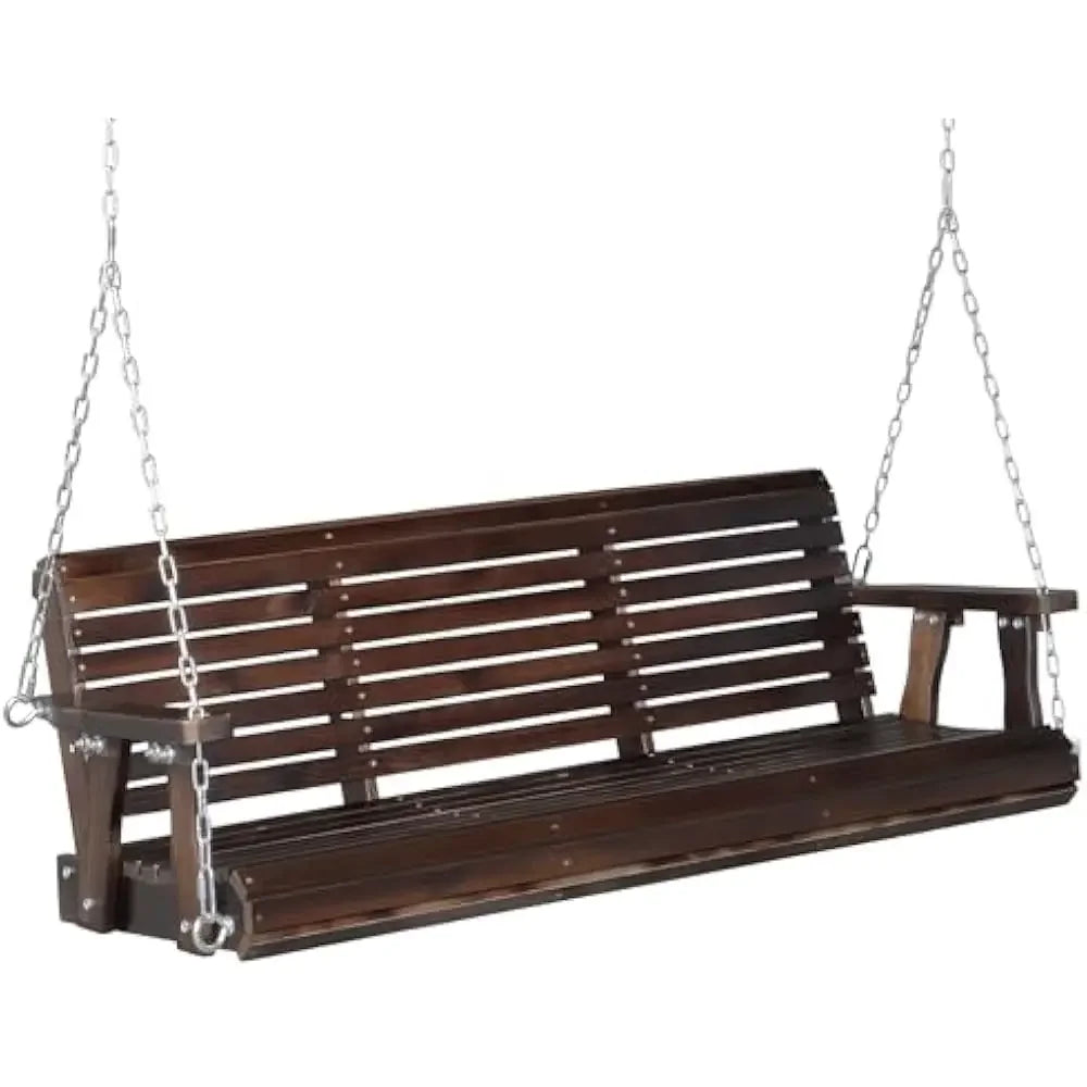 Upgraded wooden porch swings for courtyards and gardens, heavy-duty 880 pound outdoor swing benches with hanging chains