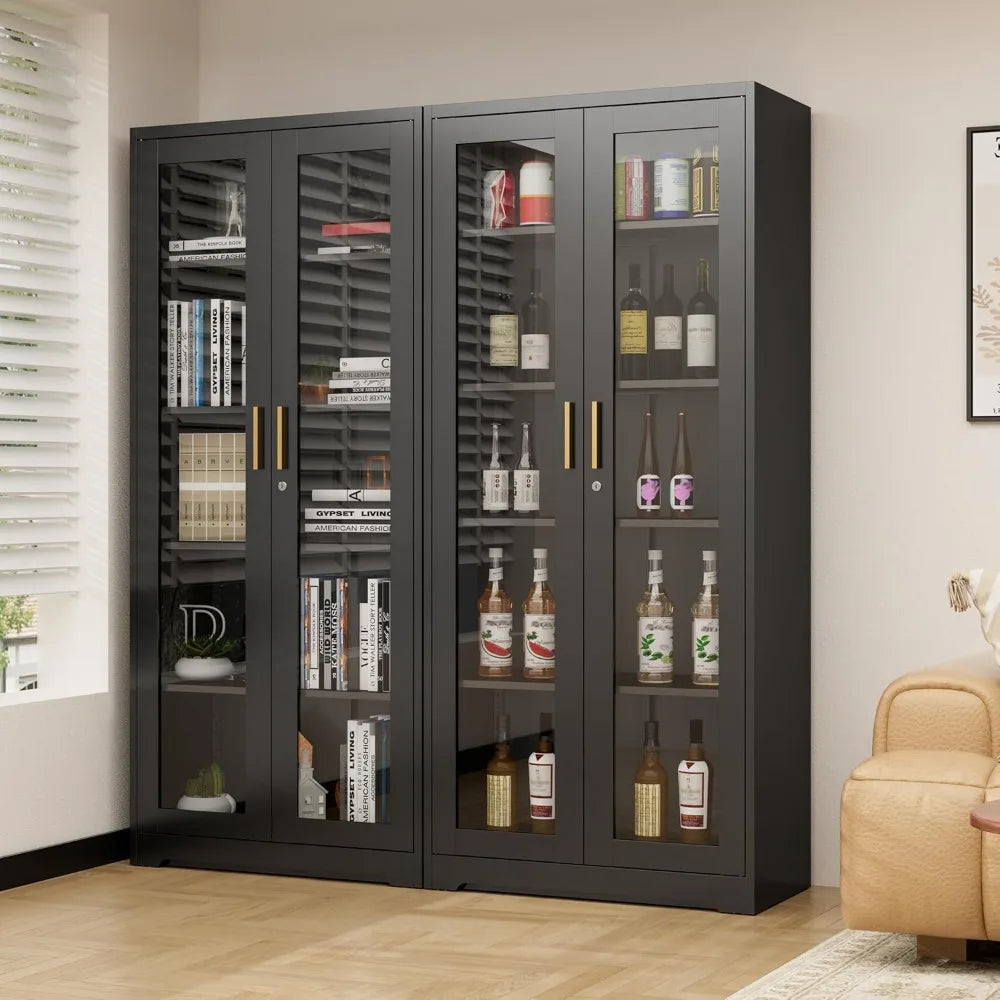71" Glass Display Cabinet with Lock,Curio Cabinet with Glass Doors, Metal Display Case with 4 Adjustable Shelves
