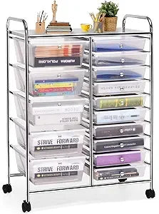 15-Drawer Rolling Storage Cart, Multipurpose Movable Organizer, Utility Cart for Home, Office, School, Macaron Color