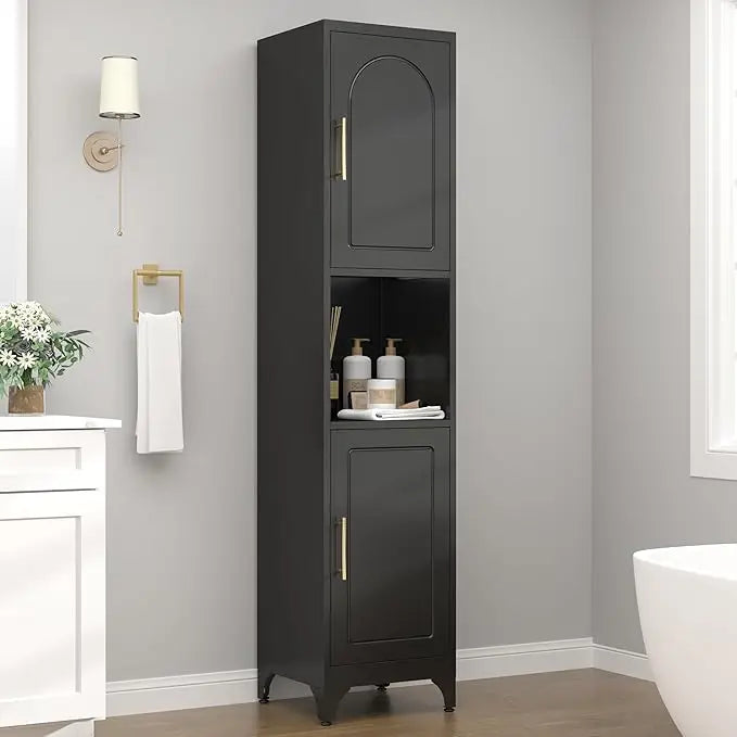 Tall Bathroom Storage Cabinet,Metal Freestanding Storage Cabinet with Doors and Shelves,Slim Bathroom Cabinets,