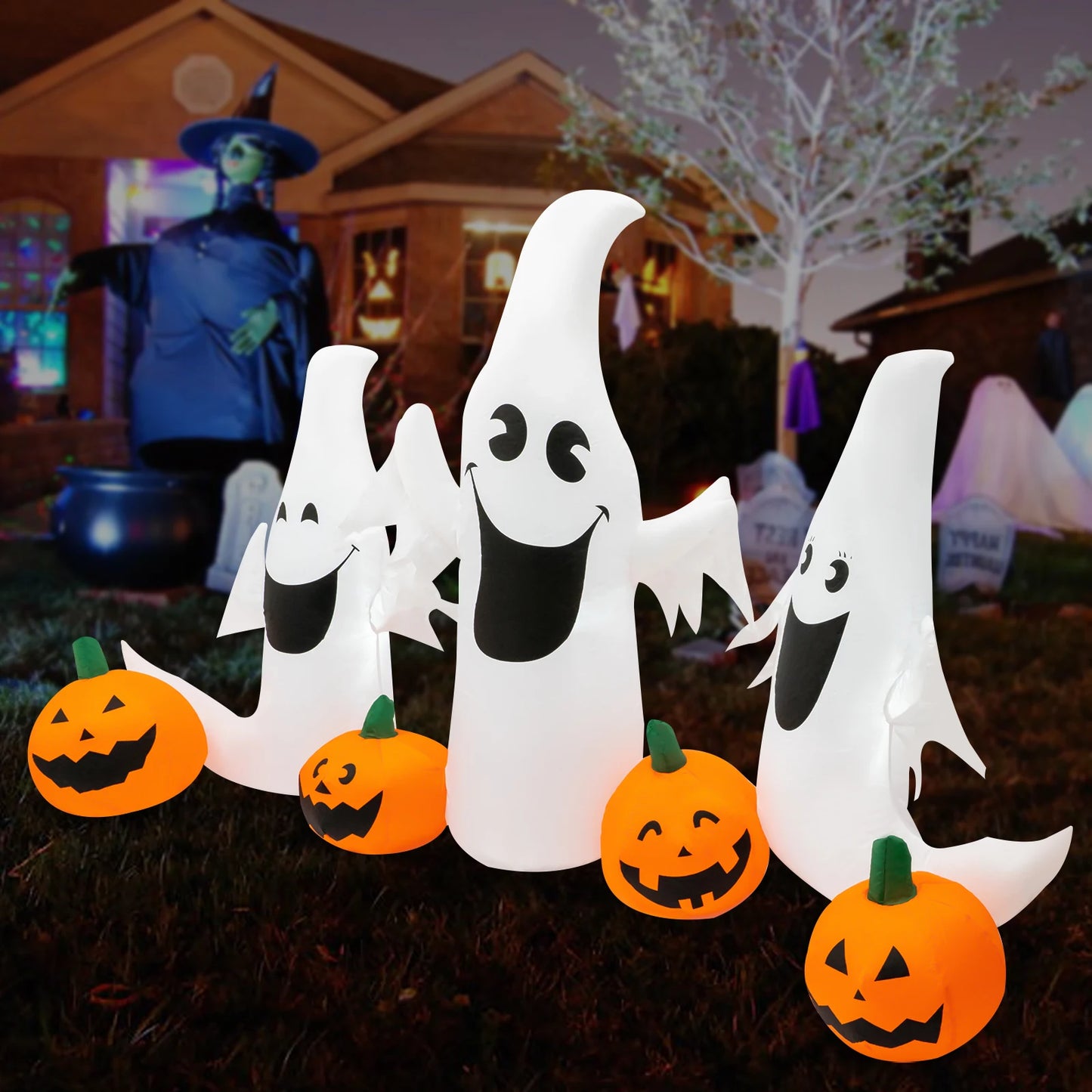 Halloween Inflatable Decorations, Inflatable Decorations with Led Lights, Deflatable Long Halloween Inflatables