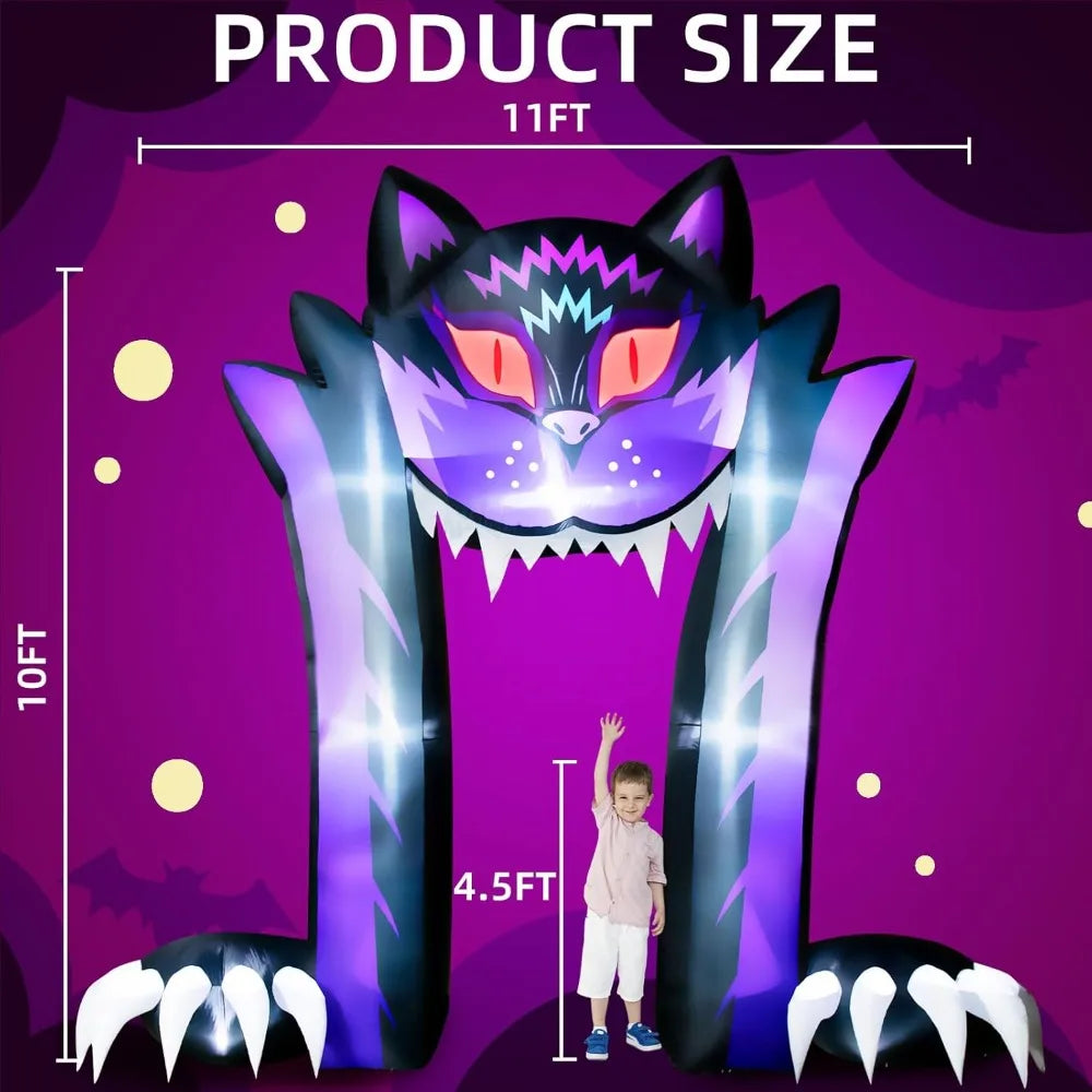 11FT Long & 10FT Tall Halloween Inflatable Outdoor Decoration Halloween Archway Outdoor Black Cat Inflatable Halloween Arch Gian