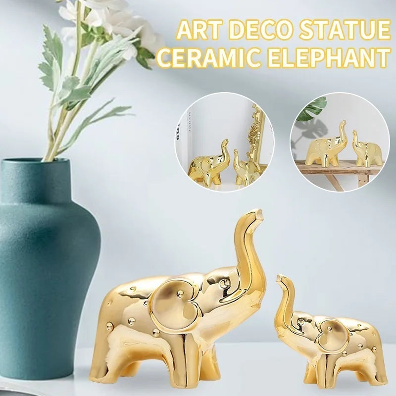 A Pair Elephant Statue Ceramic Animal Sculpture Craft Home Office Desktop Decor Wealth Lucky Statue Christmas Mother's Day gift