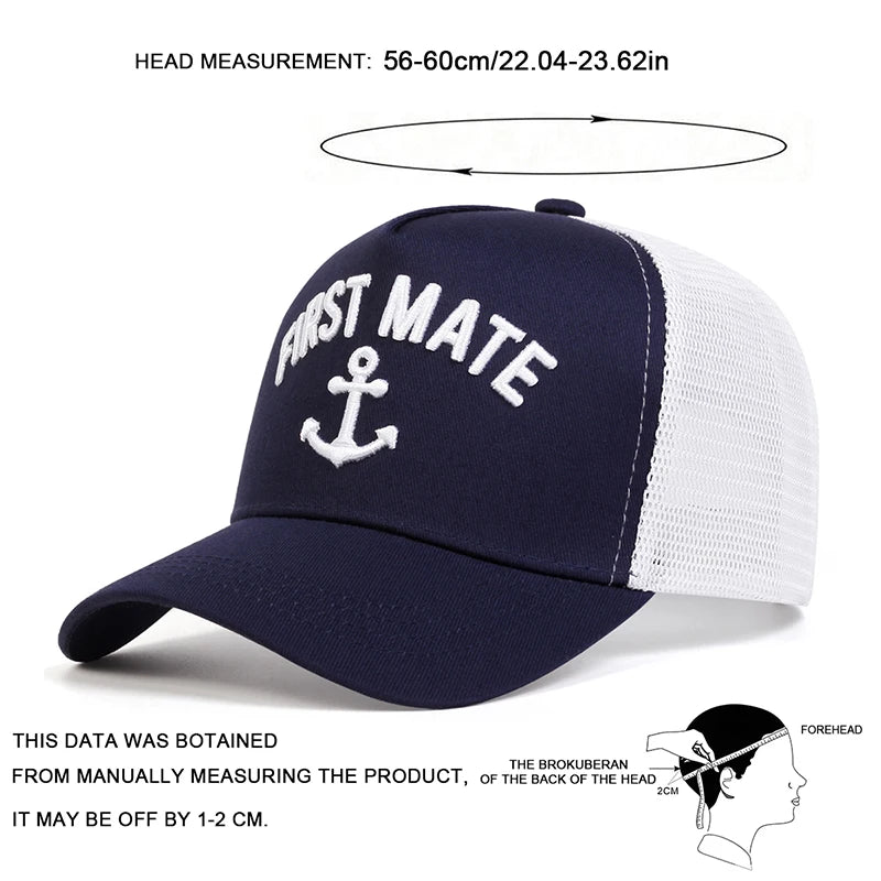 2pcs/set Unisex FIRST MATE/CAPTAIN Embroidery Baseball Net Caps Spring and Summer Outdoor Adjustable Casual Hats Sunscreen Hat