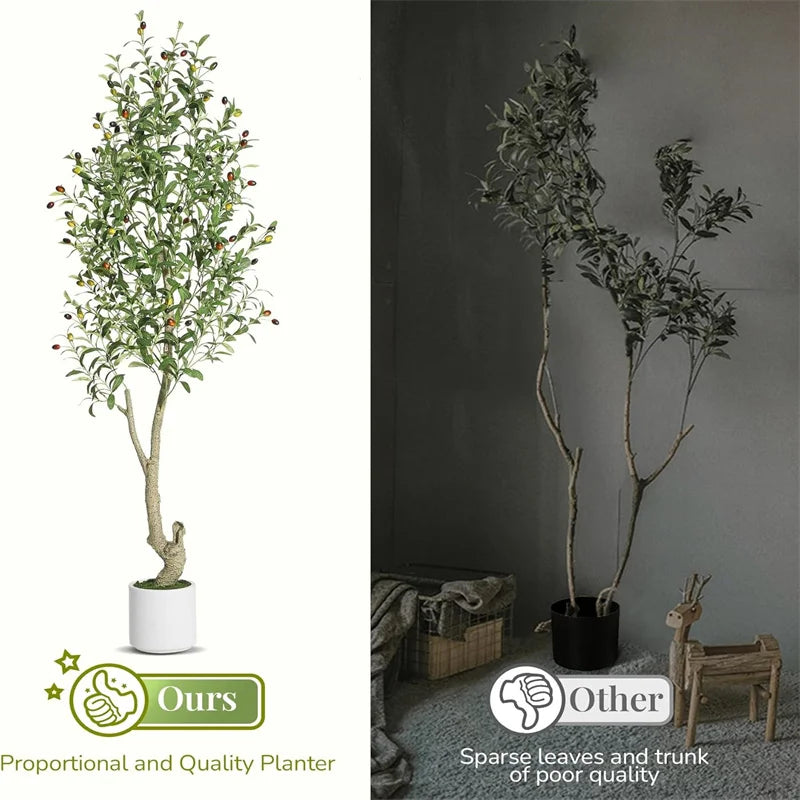 2 Pack Faux Olive Tree Tall,Olive Trees Artificia Indoor with White Planter and Green Moss,Lifelike Artificial Tree,for Home
