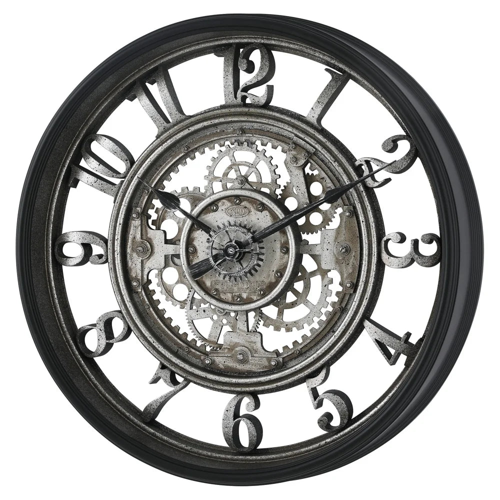 20 Inch Indoor Rustic Metal Arabic Analog Wall Clock with Moving Gears Lightweight Quartz Movement Home Decor Battery Operated