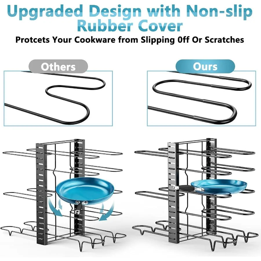 8 Tier Pot and Pan Organizer Rack for Cabinet With 3 DIY Methods Adjustable Organizer for Pots Pans and Lids