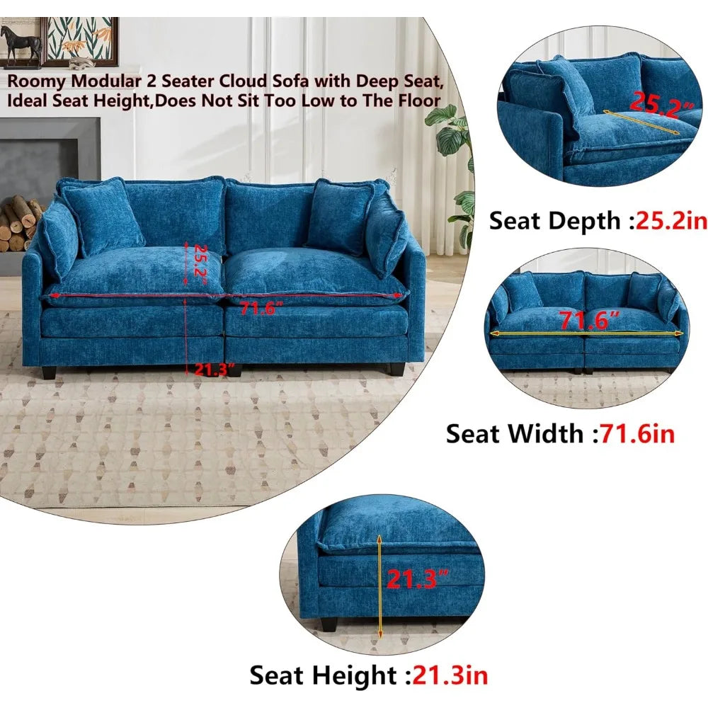 Modular Sectional 2 Seater Cloud Sofa Couch for Living Room,78" Loveseat Couch with Deep Seat,Modern Chenille 2 Seat Sofas,Fluf