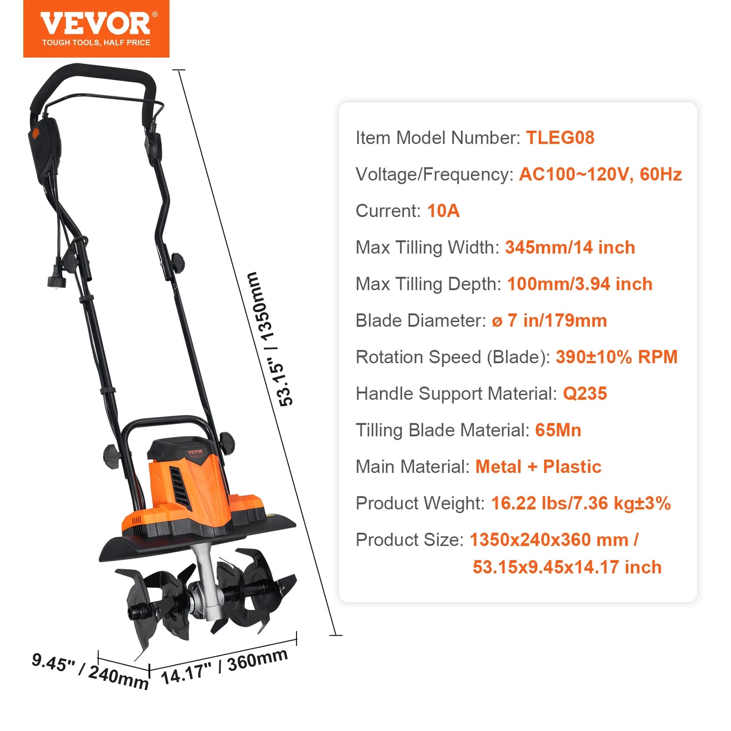 SucceBuy12 Amp Electric Tiller, 18" Tilling Width 3.94" Tilling Depth Corded Electric Tiller/Cultivator Steel Mn Tines Rototille