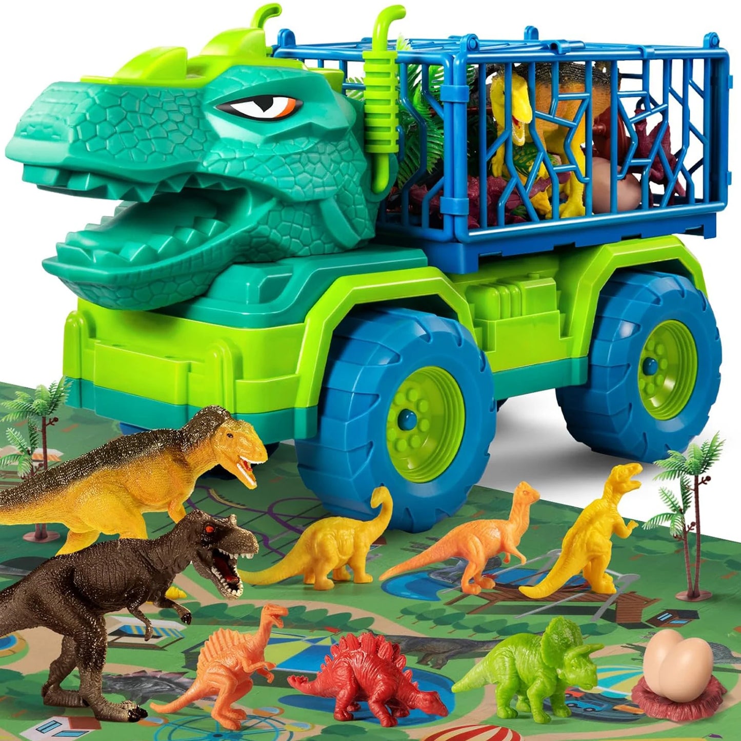 Dinosaur Truck Kids Toys With Play Mat Animal Model Engineering Car Excavator Dump Truck Game Diy Cars Toys Birthday Gifts Boys