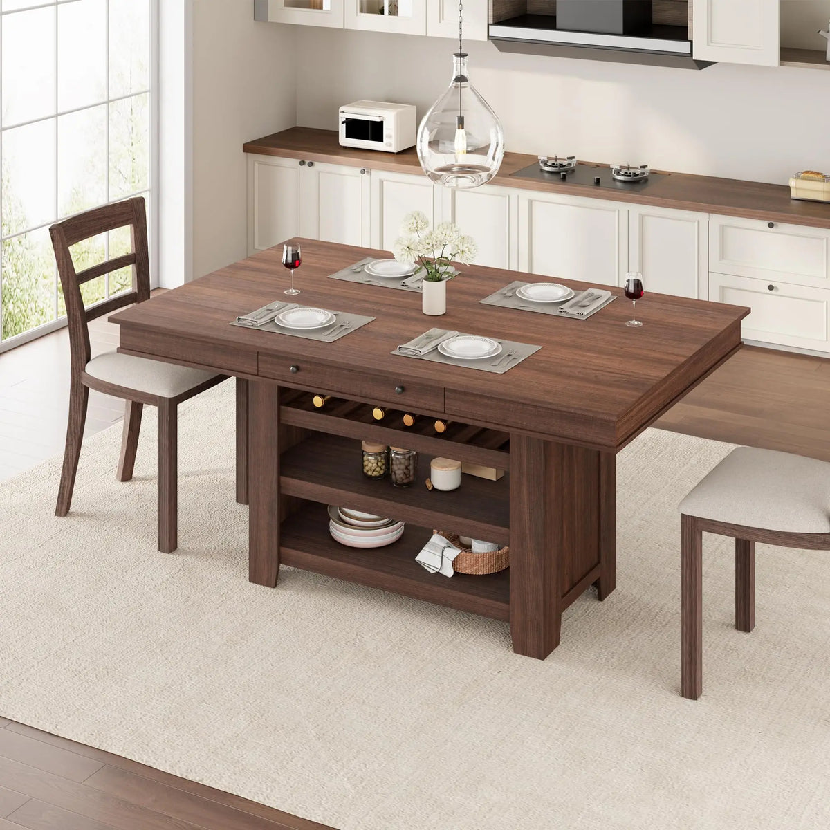 60 Inch Counter Height Dining Table For 4 To 6 With Wine Rack And Storage