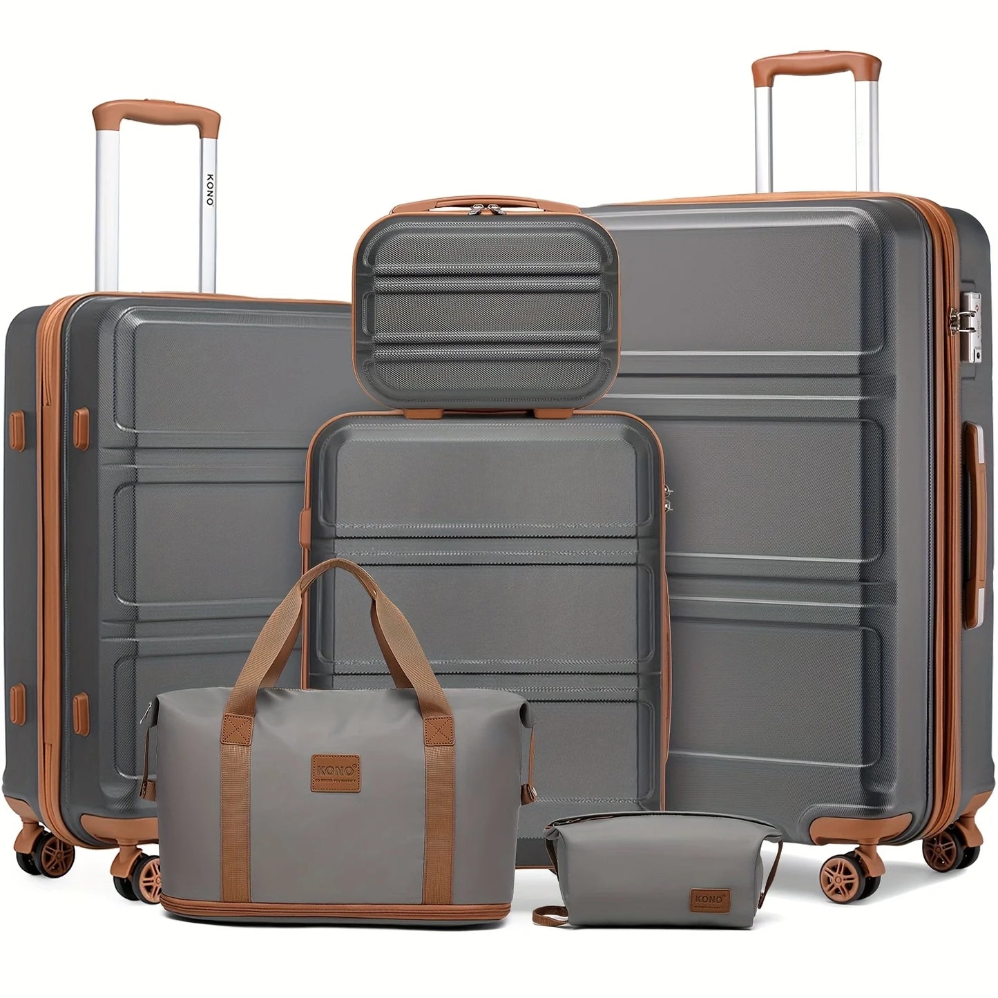 Kono 6-Pc Luggage Set - Lightweight ABS Hardshell with TSA Lock, 20/24/28" Suitcases + Beauty Case & Duffel