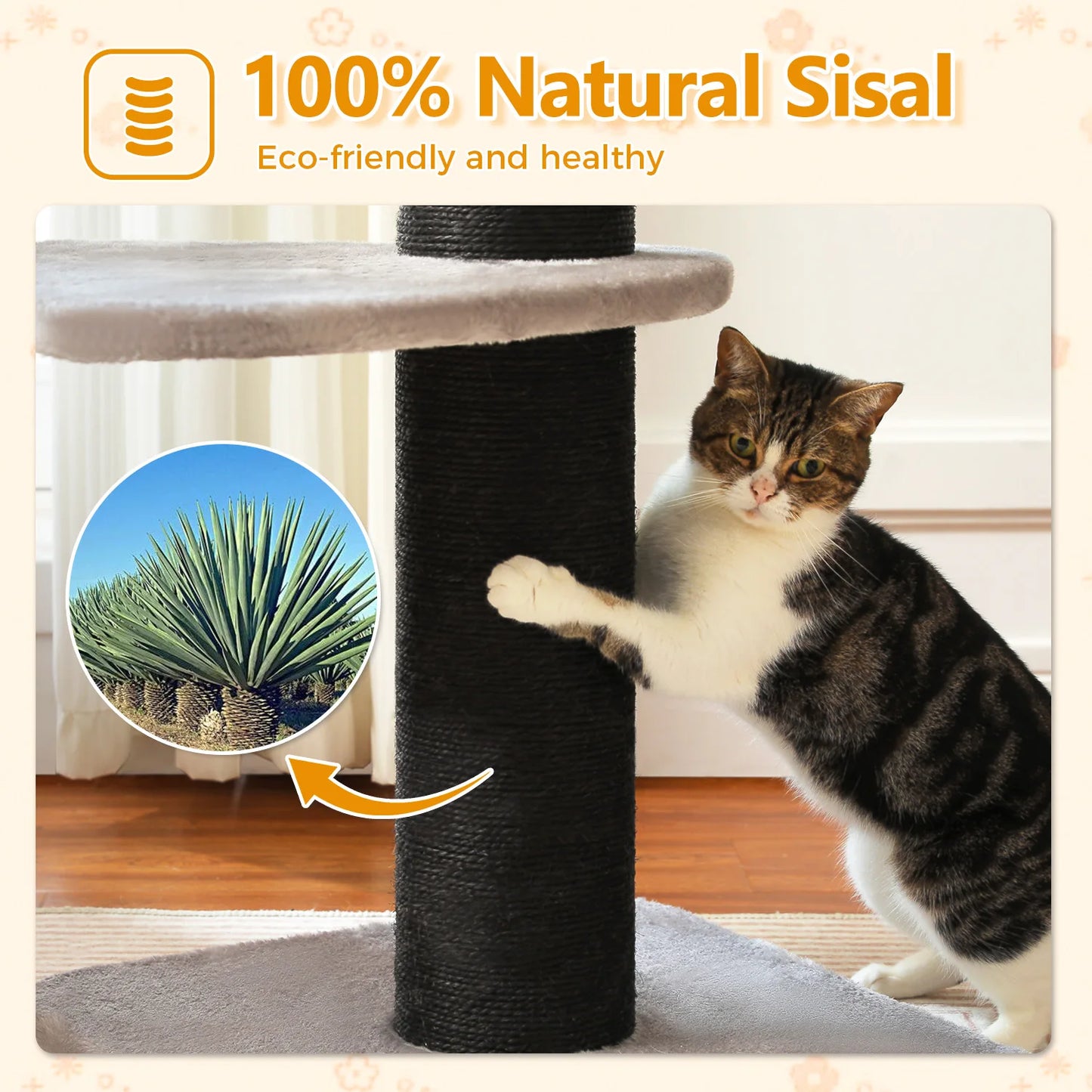 Cat Scratching Post for Large Cats, Small Cat Tree Tower with Thick Scratching Post, Top Bed, Indoor Tall Cat Scratcher, Cat Toy