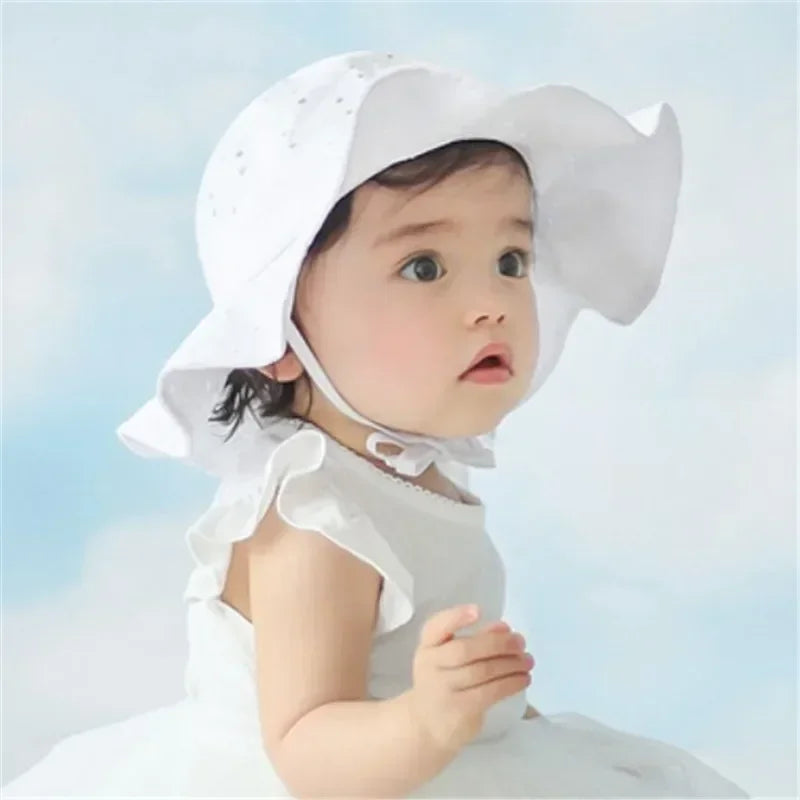 Summer Baby Sun Hat Floral Ruffle Toddler Girls Bucket Hat Solid Color Wide Brim Kids Travel Beach Fisherman Cap