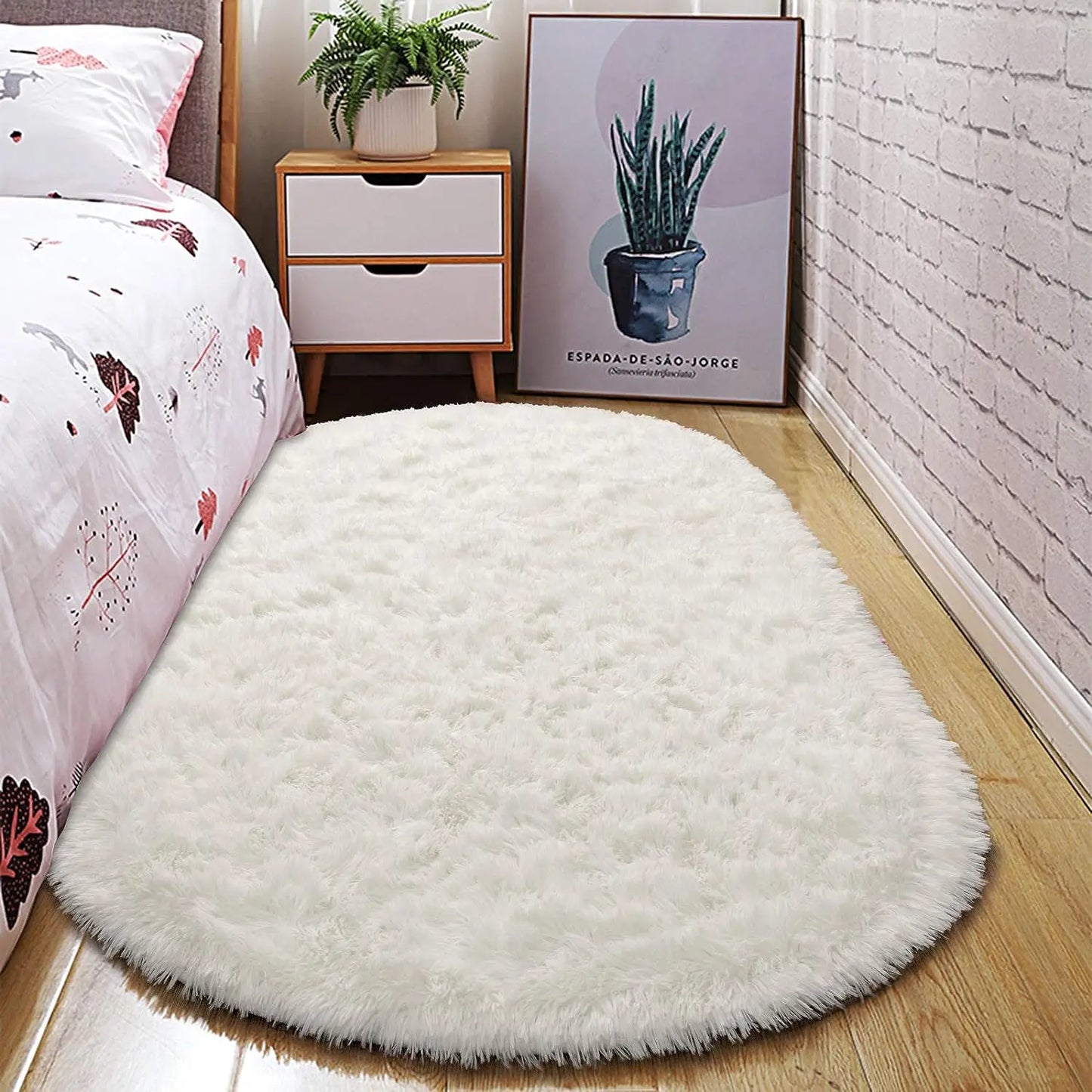 Oval Fluffy Ultra Soft Area Rugs for Bedroom Plush Shaggy Carpet for Kids Room Bedside Nursery Mats, 2.6 x 5.3ft