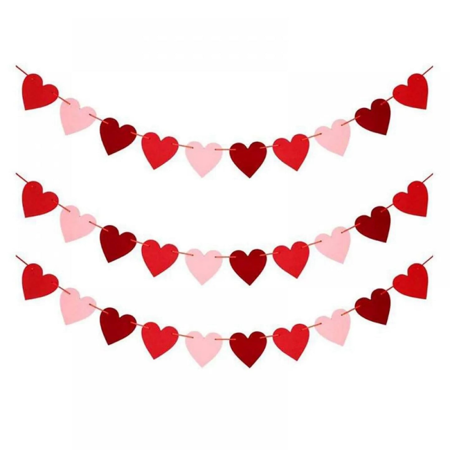 3 Pcs Hanging Decor Red Love Heart Bunting Banners Garland Wedding Valentines Day Bridal Shower Marriage Proposal Birthday Decor