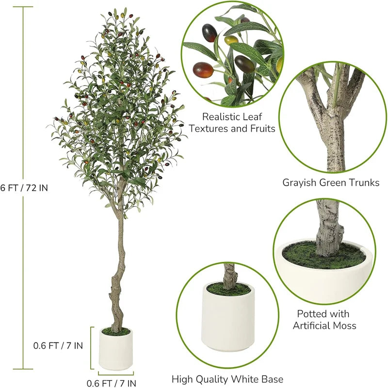 2 Pack Faux Olive Tree Tall,Olive Trees Artificia Indoor with White Planter and Green Moss,Lifelike Artificial Tree,for Home