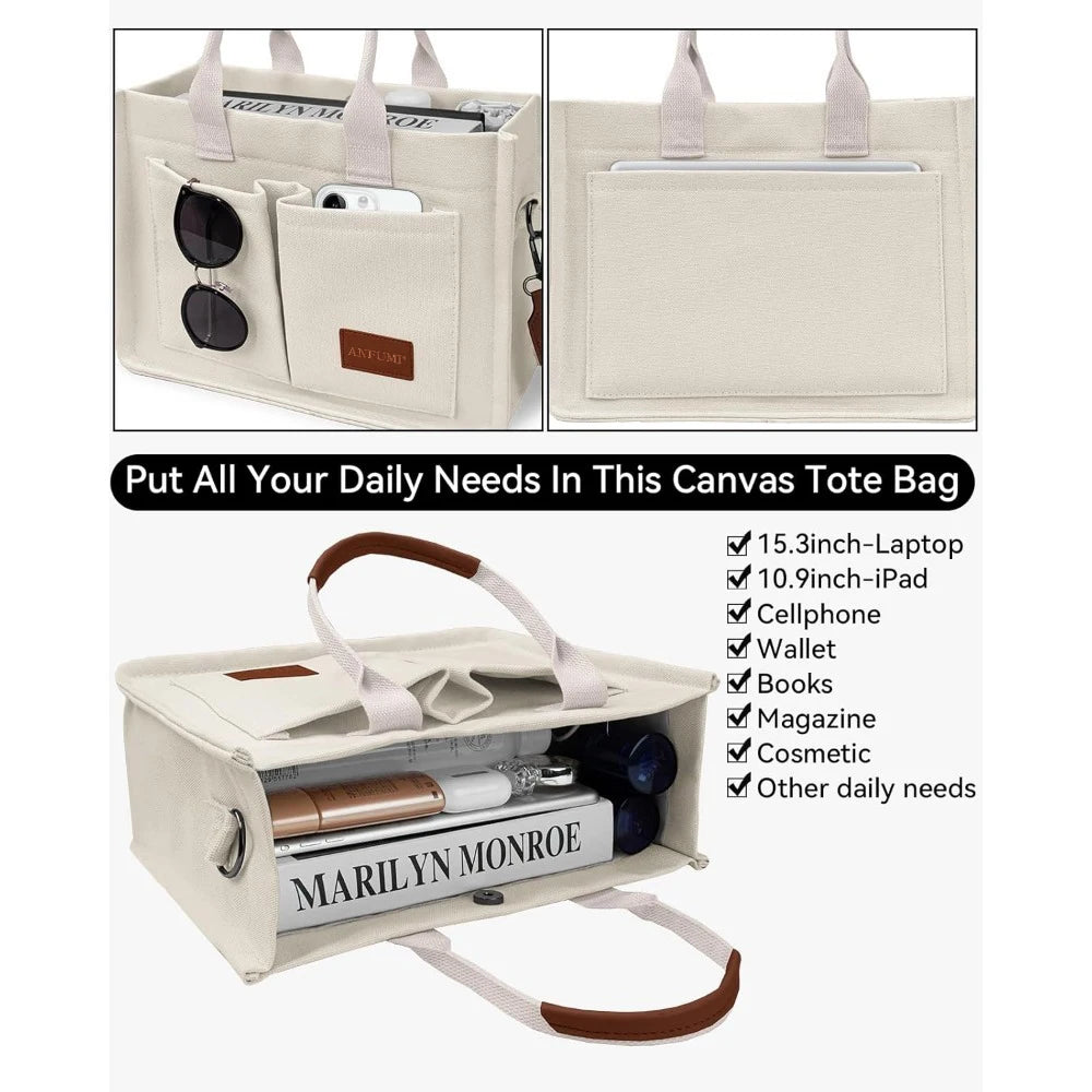 Canvas Tote Multi Pockets Large Handbags Ladies Bags Universal Handbags Large Capacity Mommy Bags Canvas Crossbody Bags Shoulder