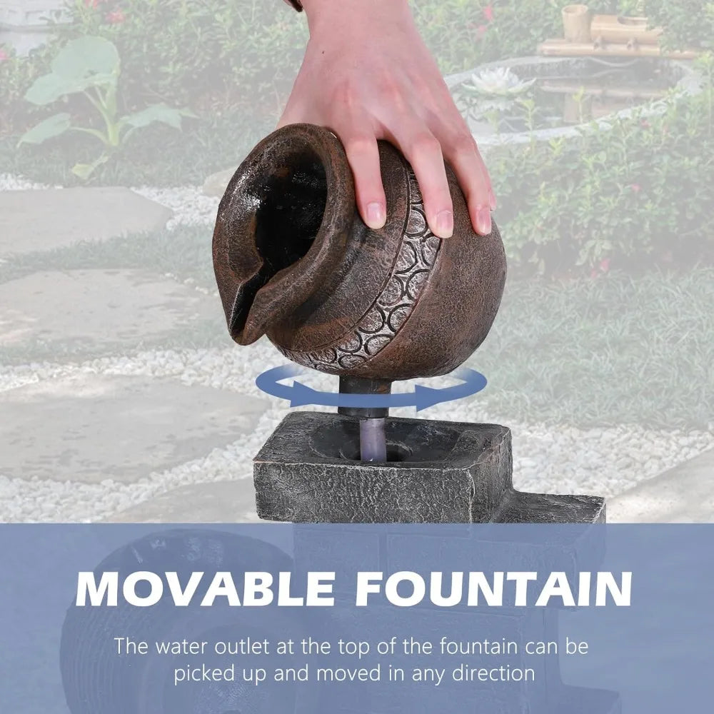 39.3" Tall Outdoor Water Fountain Garden Waterfalls Fountain with LED Lights 6 Tier Modern Indoor/Outdoor Floor Standing Water
