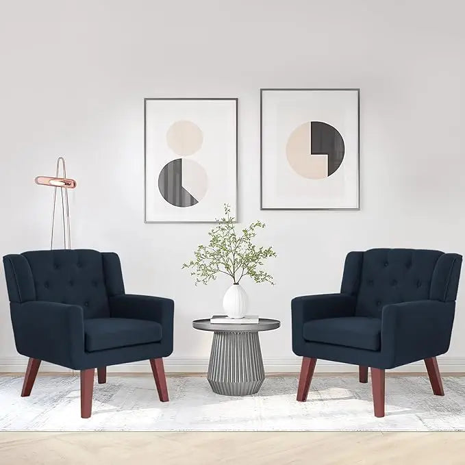 Accent Chair Button-Tufted Upholstered Living Room Chairs Comfy Reading Chair Mid Century Modern Chair with Linen Fabric Lounge