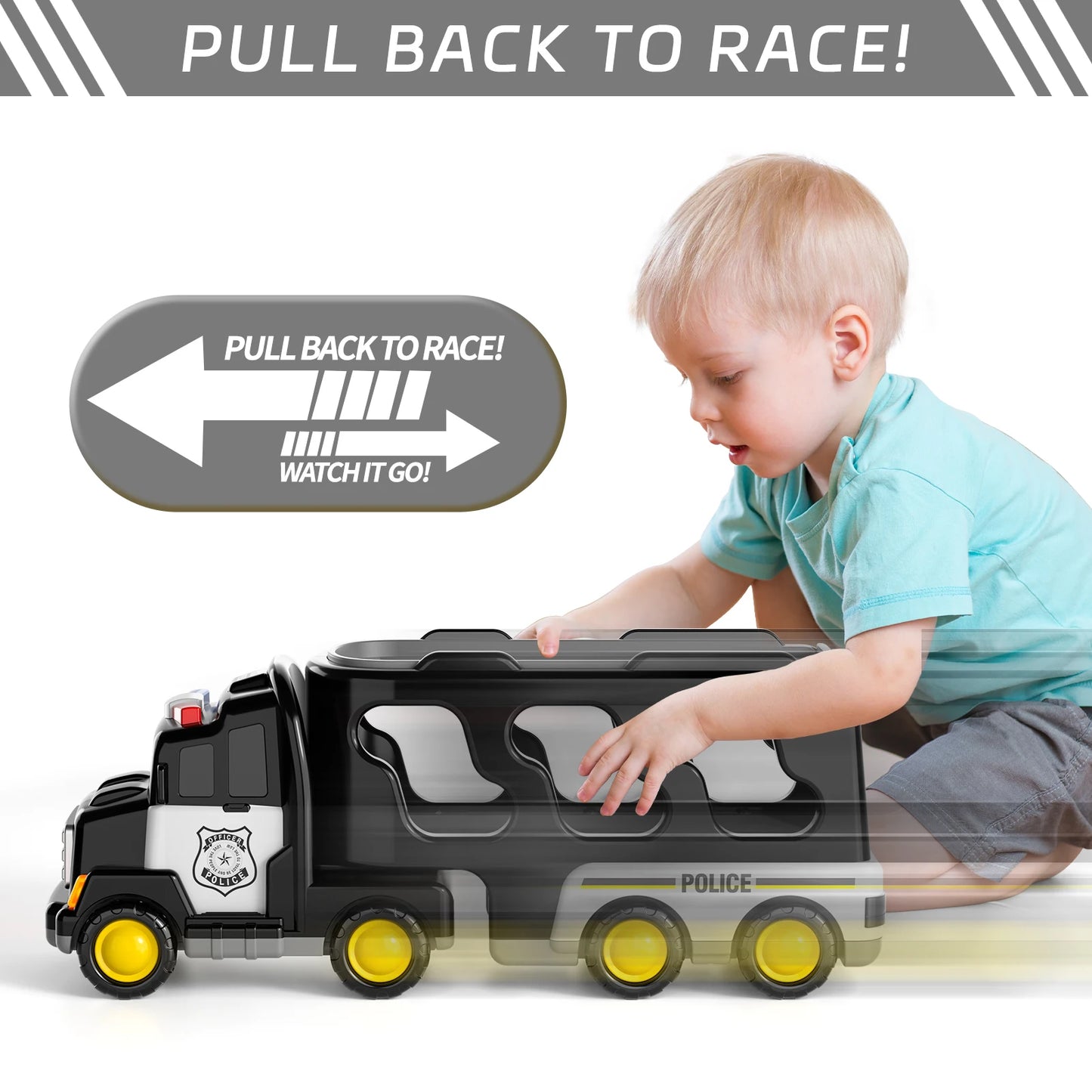 5 In 1 Police Truck Sets Kids Toys Cars Toddler Carrier Truck Pull Back Cars Transport Vehicles Toys Birthday Gifts Boys Girls