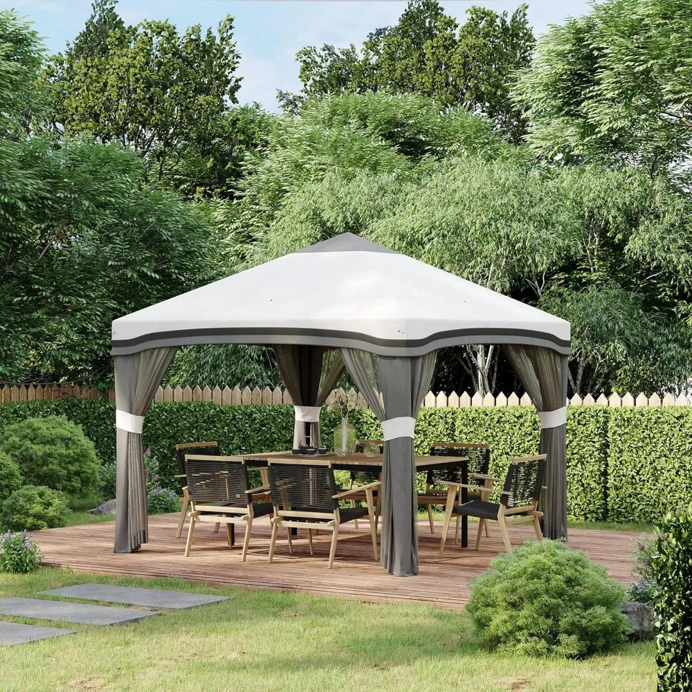 10' x 10' Pop Up Canopy Tent with Netting, Instant Tents for Parties, Height Adjustable, with Wheeled Carry Bag and 4 Sand Bags