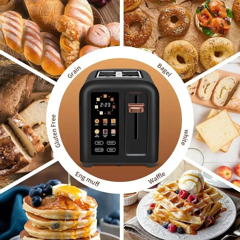 Toaster 2 Slice, Stainless Toaster LCD Display&Touch Button, 50% Faster Heating Speed, 1.4'' Wide Slots Toaster