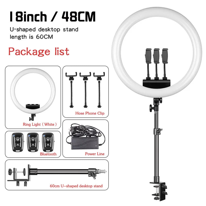 18 Inch UltraThin Ring Light LED Selfie Video Lamp With Tripod Stand Phone Clip For YouTube Live Light Photo Photography Studio