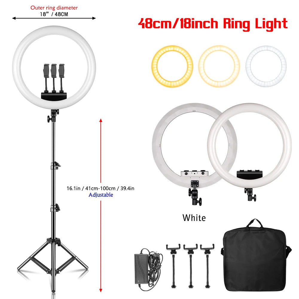 18 Inch UltraThin Ring Light LED Selfie Video Lamp With Tripod Stand Phone Clip For YouTube Live Light Photo Photography Studio