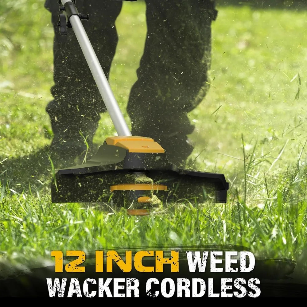 Cordless String Trimmer and Edger, 12 Inch 20V Weed Wacker Battery Operated Lawn Edger with 8 Pcs Replace Spool Trimmer Lines -