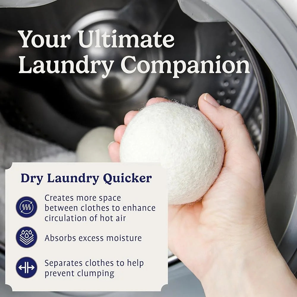 Natural Wool Dryer Balls Reusable Fabric Softener Reduces Wrinkles Saves Energy Shortens Drying Time Cuts Static Cling