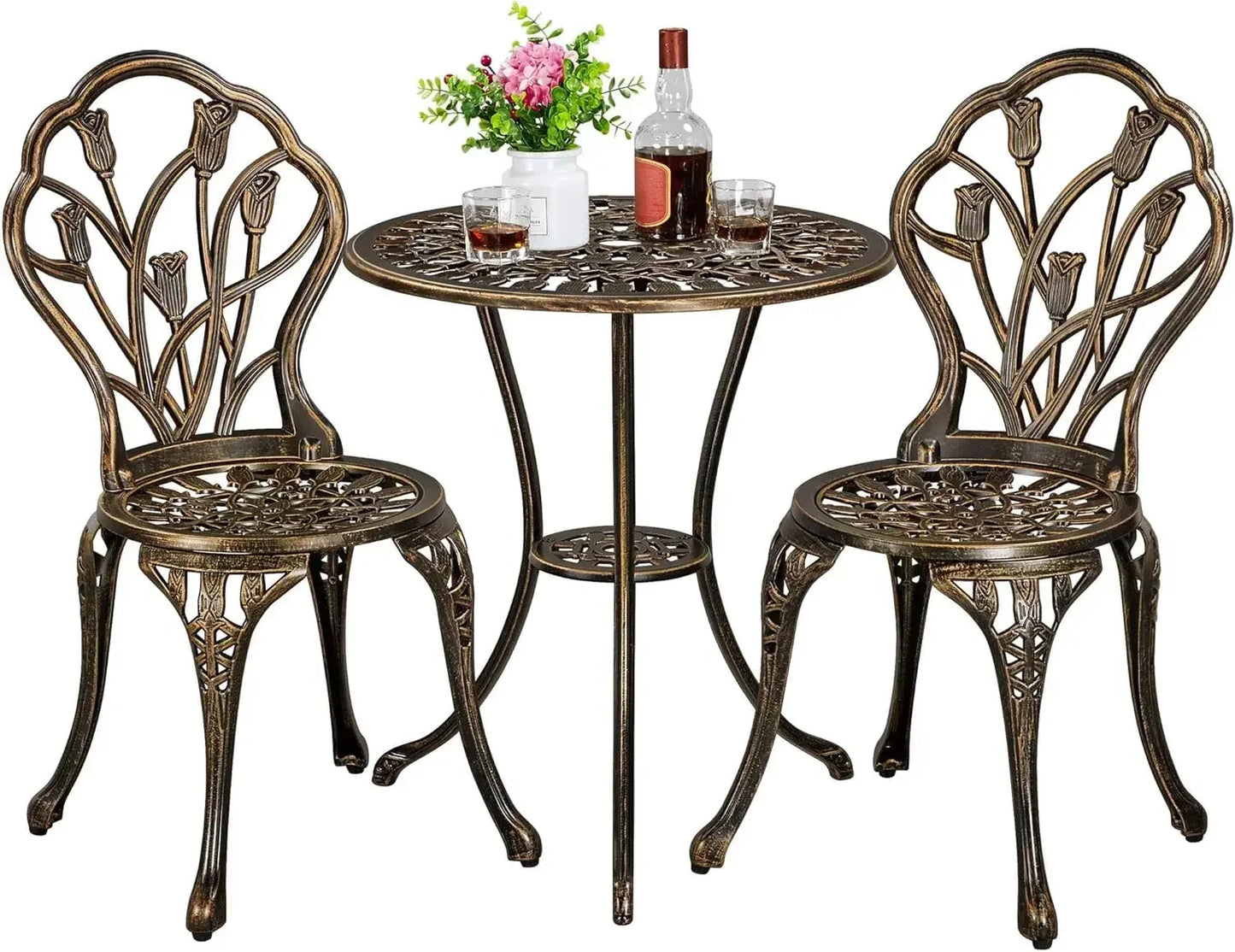 Patio Bistro Sets 3 Piece, Outdoor Rust-Resistant Cast Aluminum Garden Table and Chairs