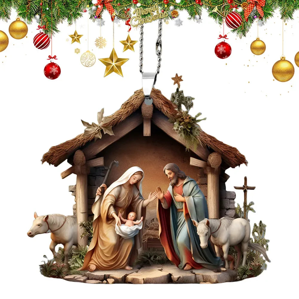 Nativity Scene Hanging Ornaments The Birth Of Jesus Decor Double Sided Car Rearview Mirror Pendants for Car Interior Decor