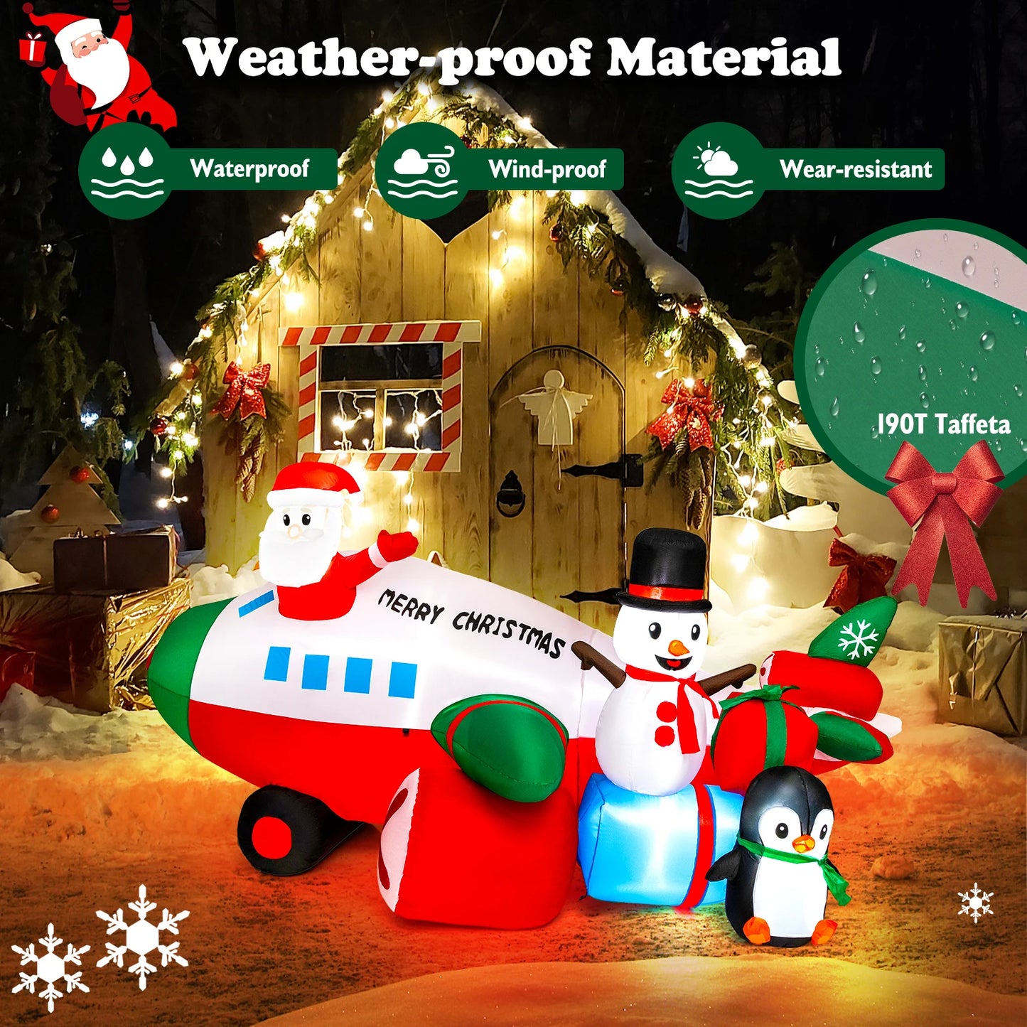 9FT Inflatable Christmas Santa Claus on Helicopter w/ Snowman Penguin LED Lights