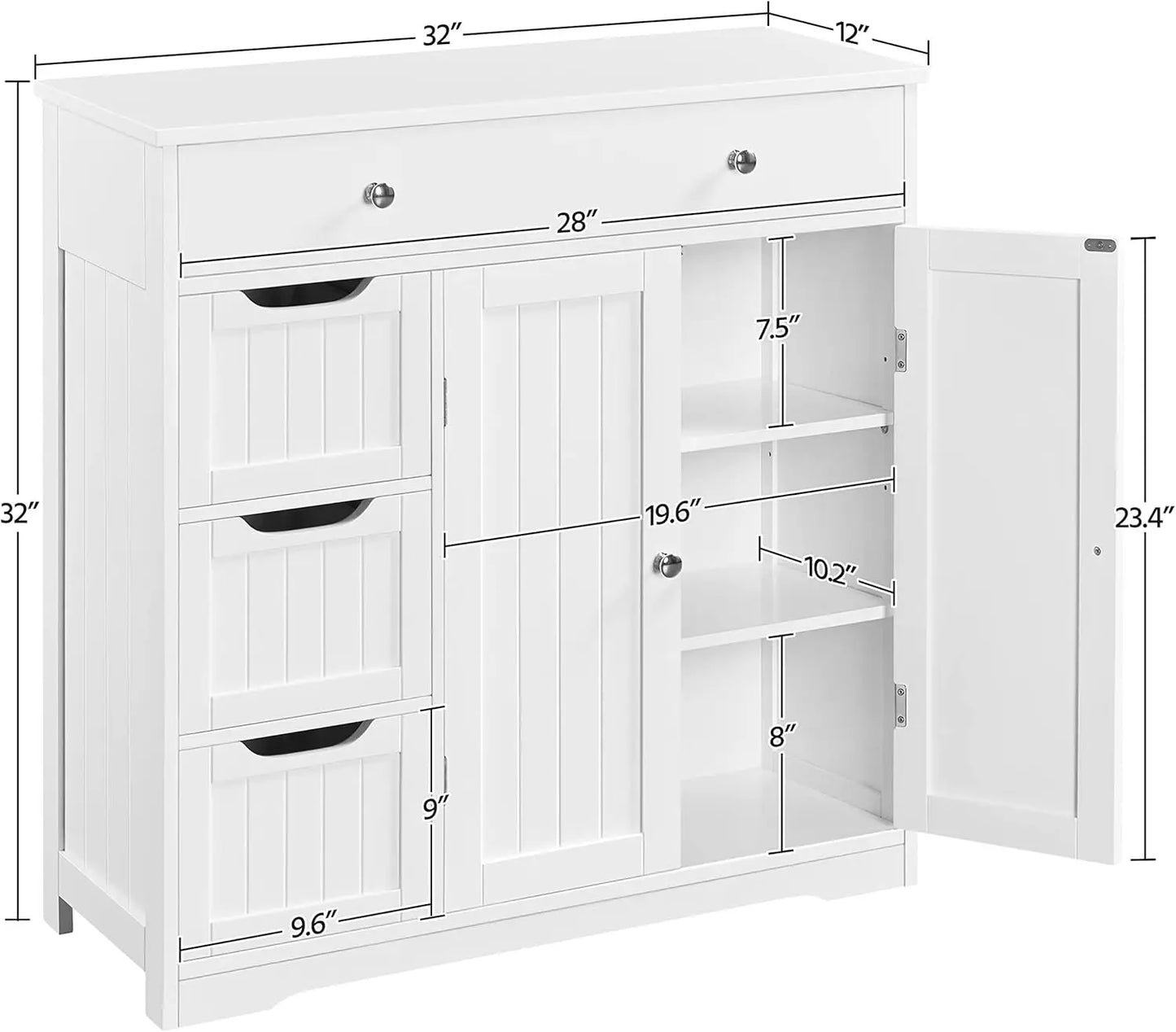Bathroom Free-Standing Floor Cabinet, Practical Storage Cabinet with 4 Drawers and 2 Doors for Kitchen, Entrance Area,White