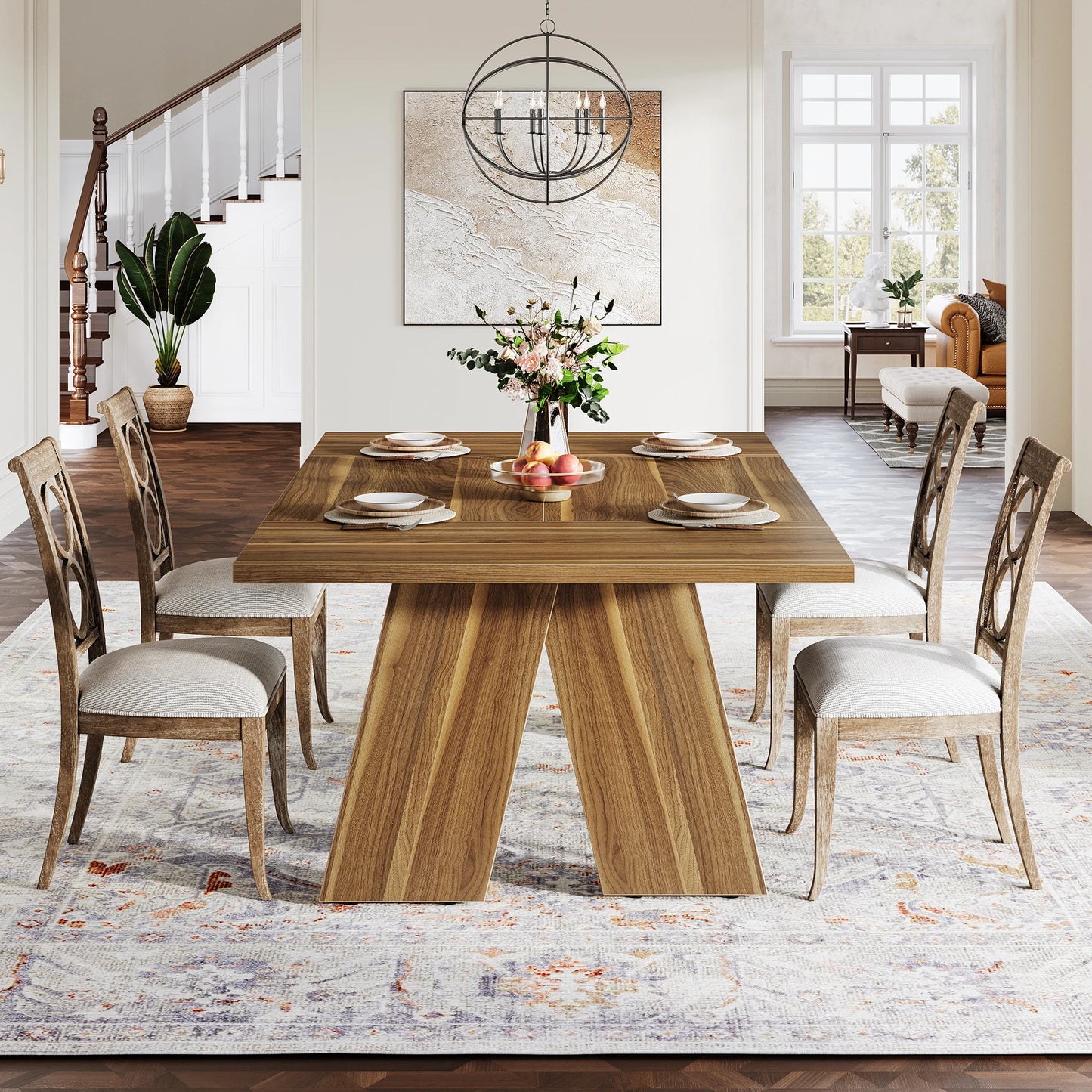 Tribesigns 71" Large Dining Table for 6 People, Farmhouse Dinner Table, Rectangular Dining Table with Solid Wood Legs