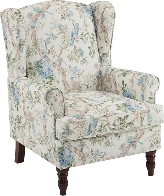 Floral Accent Chair, High Back Upholstered Armchair with Solid Legs, Leisure Single Sofa Chair for Living Room, Bedroom, Home O