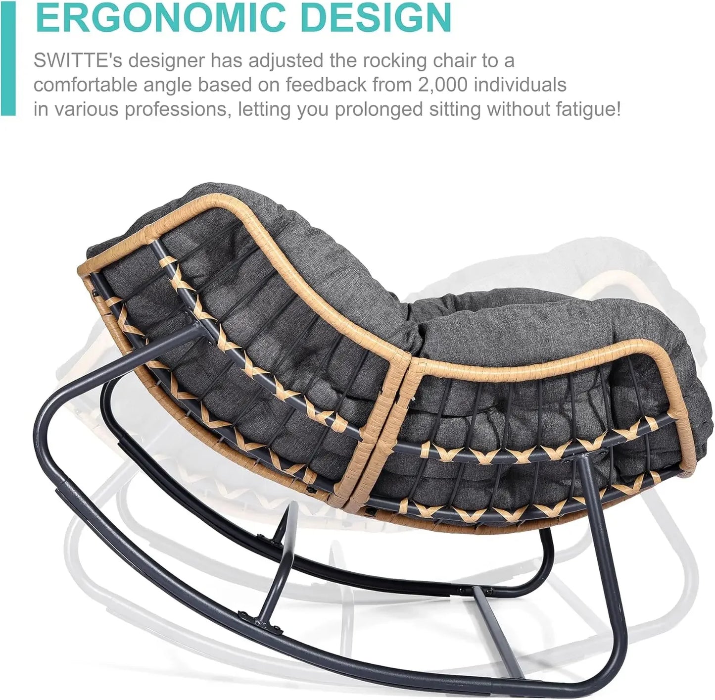 Outdoor Rocking Egg Chair, Indoor Papasan, Rattan Wicker Lounge, Modern Royal for Bedroom, Living Room, Porch, Garden,