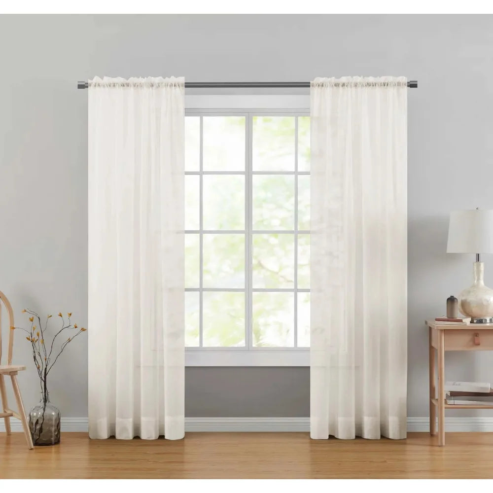 Marjorie Sheer Voile Curtain Panel, 1 Panel, Ivory, 59" W x 84" L