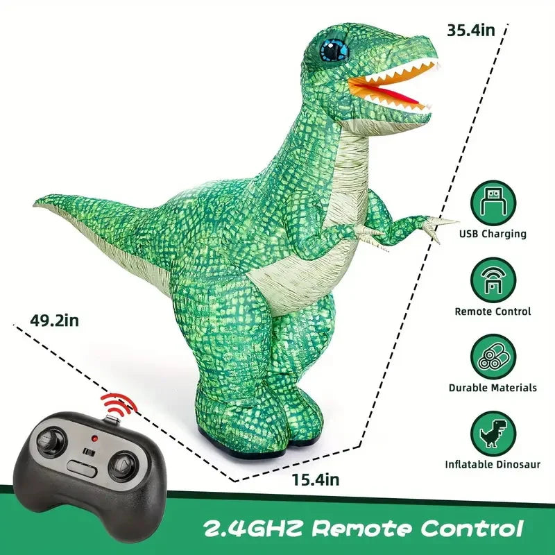 2.4Ghz Remote Control Inflatable Dinosaur Toy for Kids Realistic Electric Toy Dinosaur with 360°Rotation Birthday Gifts for Boys