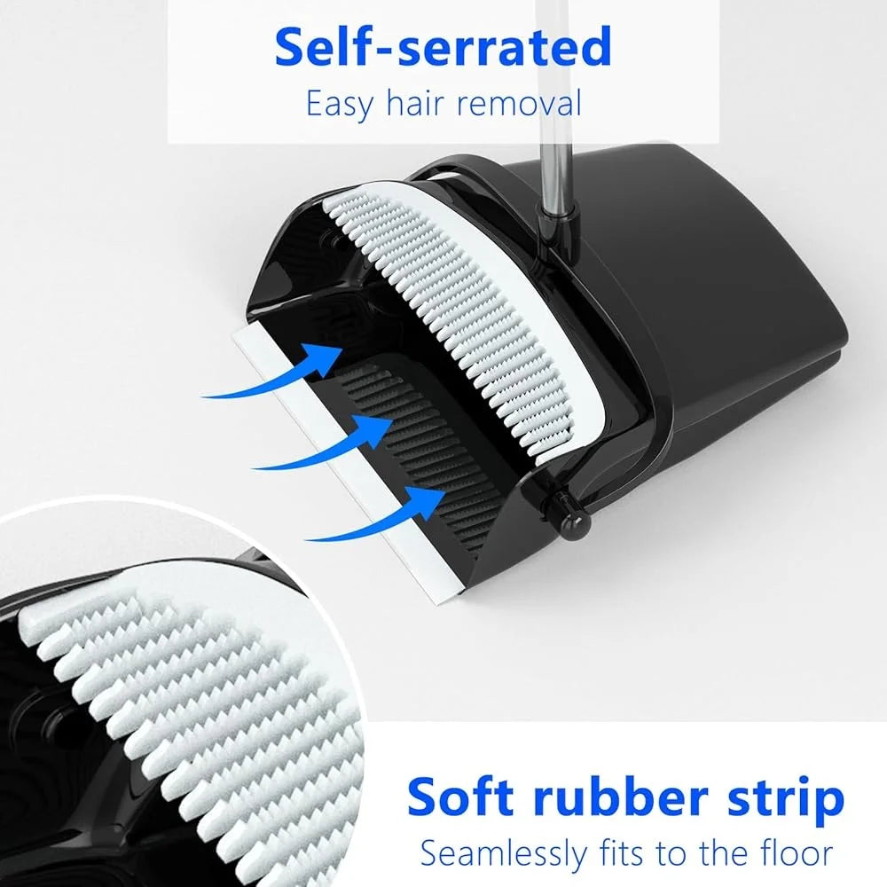 Extendable Broom Dustpan Combo Set 54in Long Handle Efficient Cleaning Tool Household Office Kitchen Space Saving Design