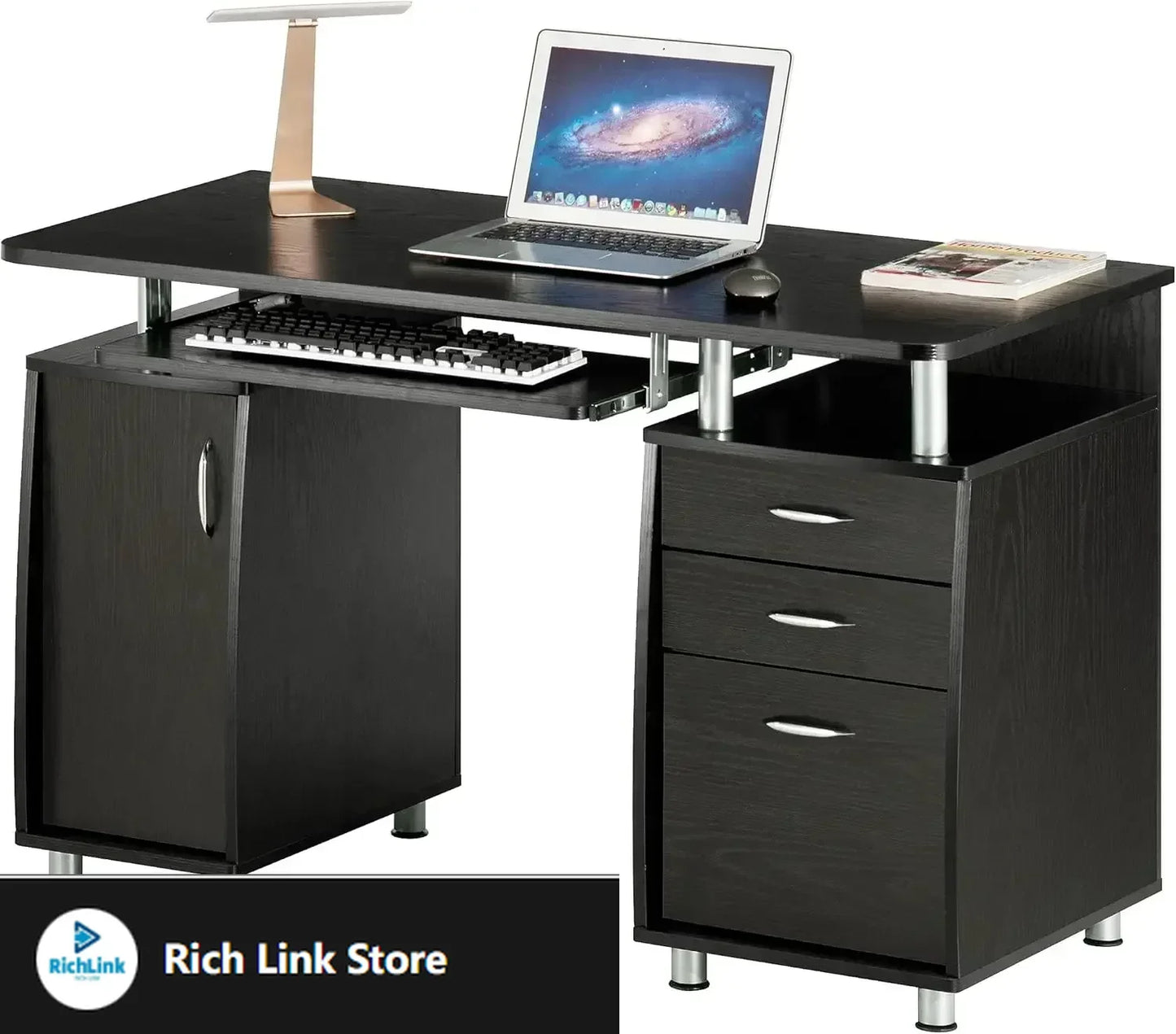 47.25" Ergonomic Computer Drawers & File Cabinet for Home Office Storage, Espresso Writing Desk, ONE Size