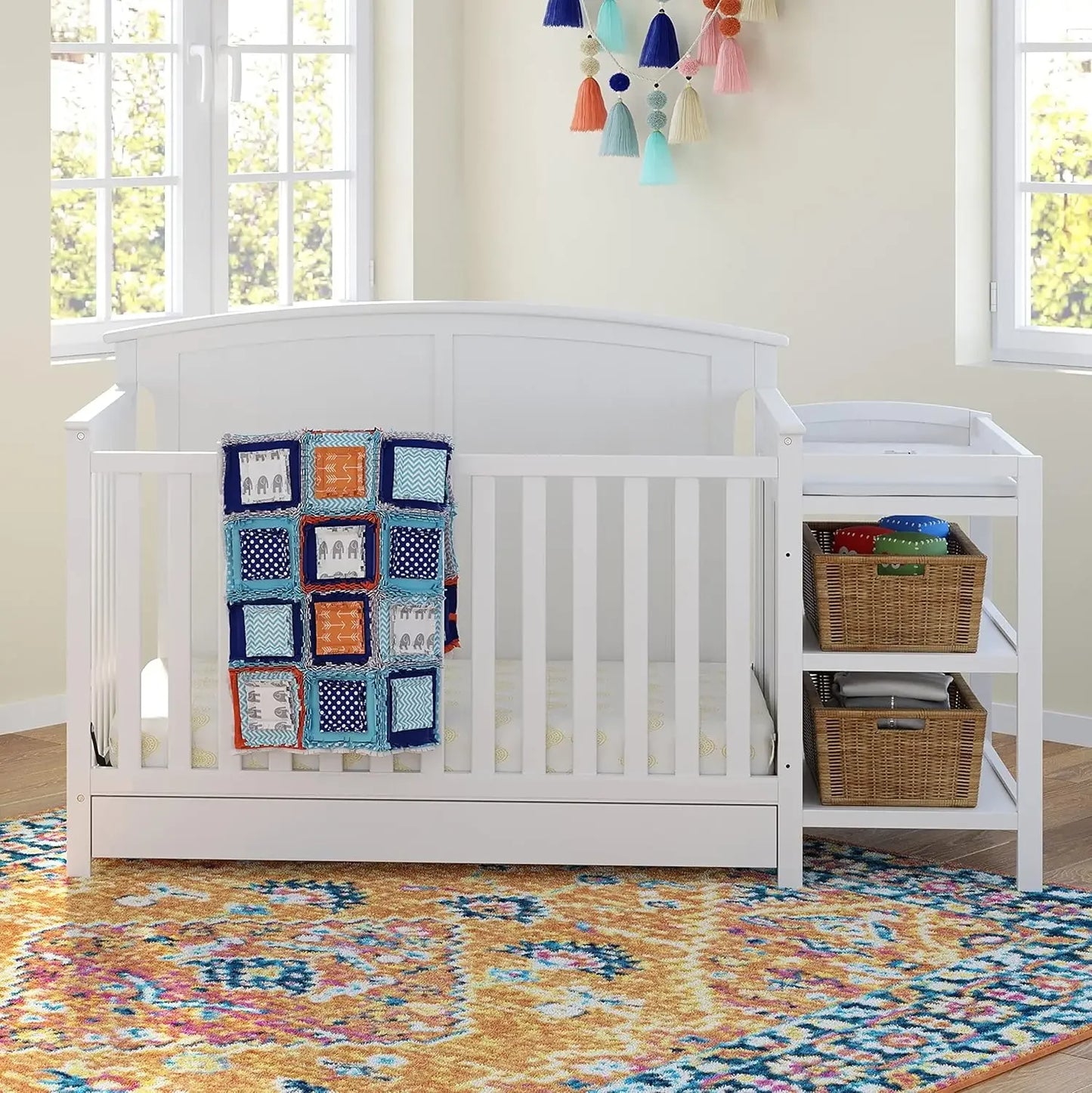 NEW ! Steveston 5-in-1 Convertible Crib and Changer with Drawer (White) – GREENGUARD Gold Certified, Crib and Changing Tabl