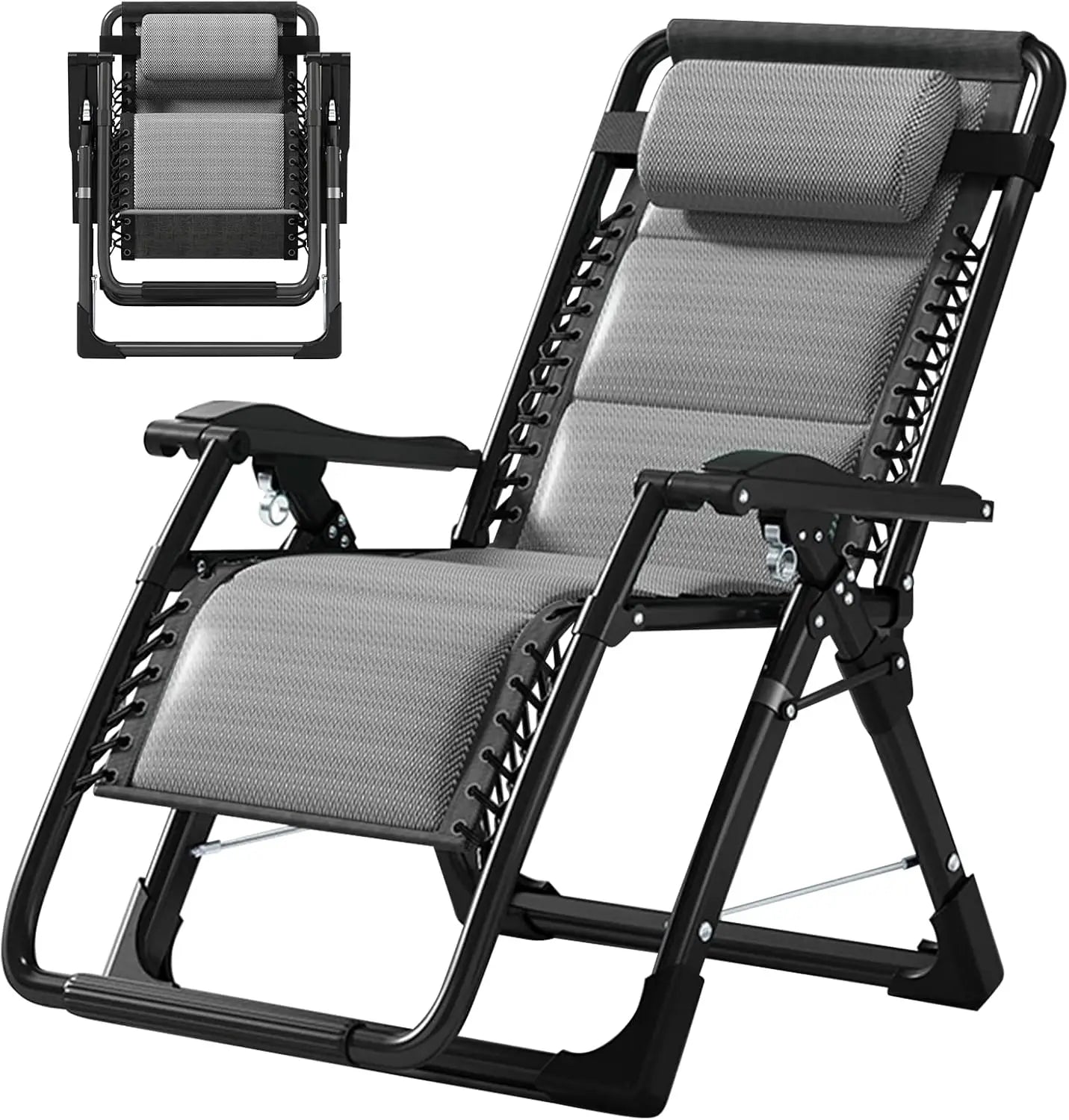Zero Gravity Chair, Reclining Lounge Chair with Removable Cushion & Tray for Indoor and Outdoor, Patio Recliner Folding Reclinin