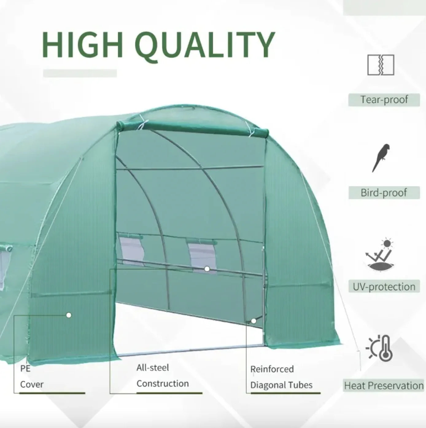 26' x 10' x 7' Tunnel Greenhouse Outdoor Portable Plant Nursery Greenhouse Walk-in Garden Greenhouse with Windows