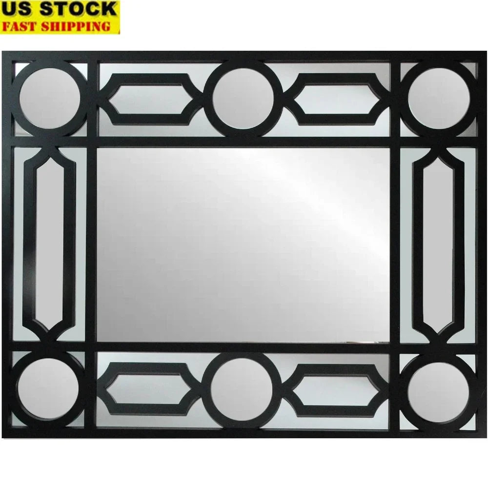 Geometric Black Framed Rectangular Wall Mirror with Hanging Hardware Versatile Display Home Decor and Space Enhancement