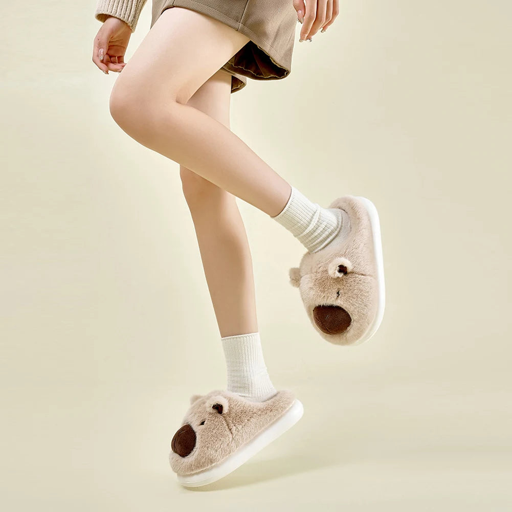 Plush Capybara Slippers Slip-on House Shoes Comfortable Thermal Home Slippers Non-Slip Fuzzy Capybara Slippers for Autumn Winter